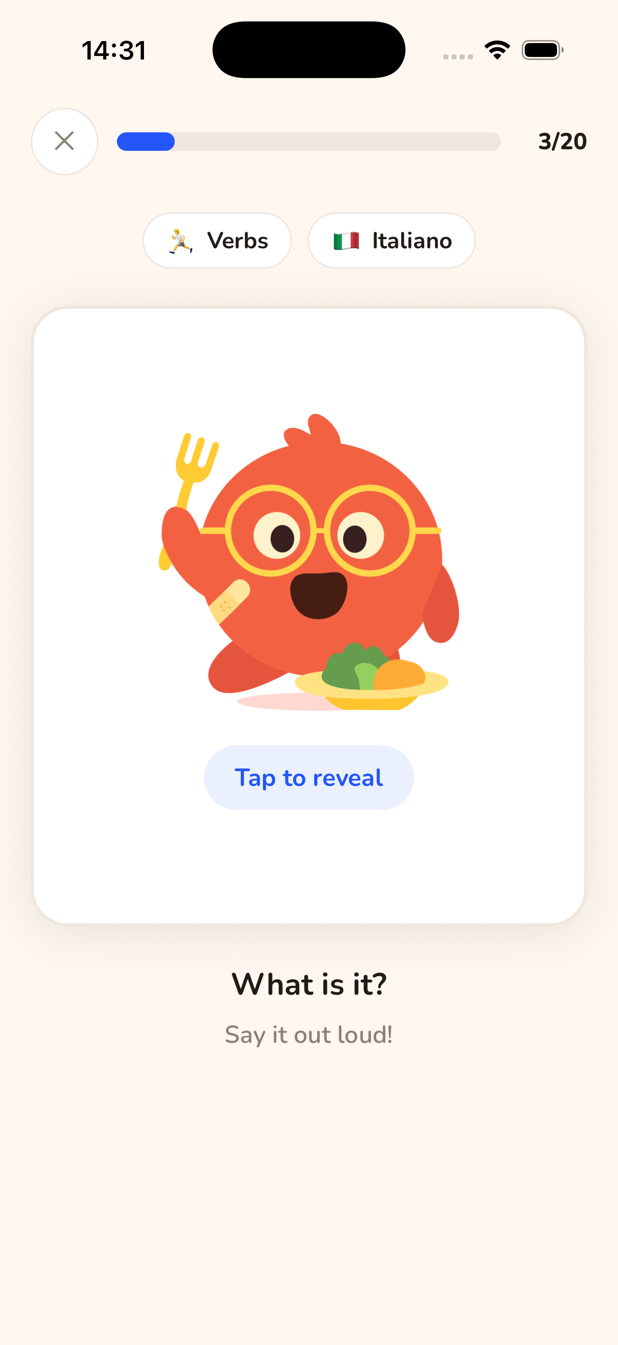 Kian Flash Cards: a card prompting you to recall the word